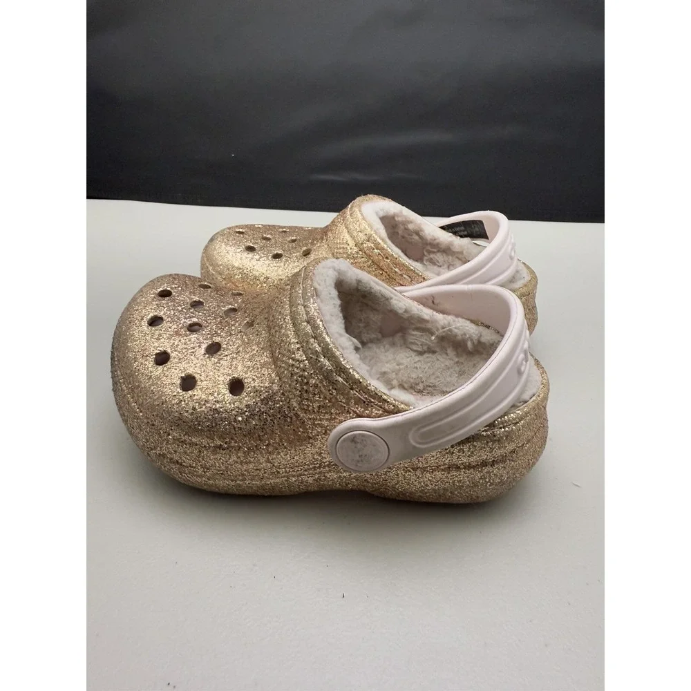 Kids‎ Crocs Classic Glitter Lined Clogs Childrens Warm Fuzz Slippers Shoes Sz C7